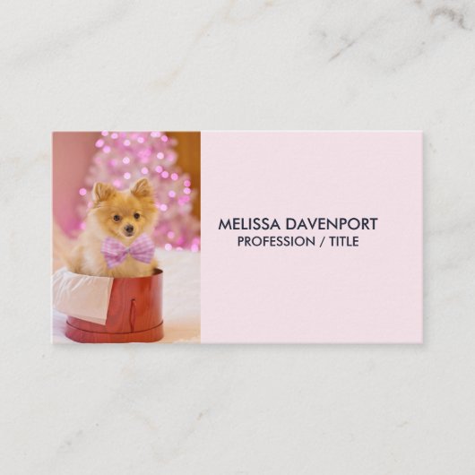 Niedlicher Hund mit Pink Bow Weihnachts-Foto Visitenkarte (Vorderseite)