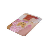 Niedlicher Hund mit Pink Bow Weihnachtsfoto Badematte (Schrägansicht)