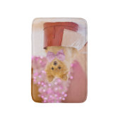 Niedlicher Hund mit Pink Bow Weihnachtsfoto Badematte (Vorderseite Vertikal)