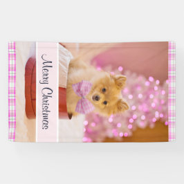 Niedlicher Hund mit Pink Bow Weihnachtsfoto Banner