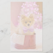 Niedlicher Hund mit Pink Bow Weihnachtsfoto Briefpapier (Vorderseite)