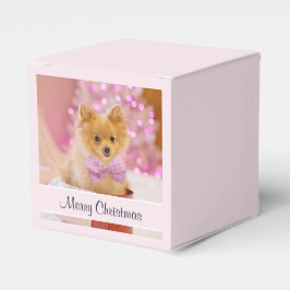 Niedlicher Hund mit Pink Bow Weihnachtsfoto Geschenkschachtel