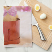 Niedlicher Hund mit Pink Bow Weihnachtsfoto Geschirrtuch (Viertel Falte)