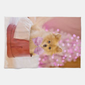Niedlicher Hund mit Pink Bow Weihnachtsfoto Geschirrtuch (Horizontal)