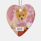 Niedlicher Hund mit Pink Bow Weihnachtsfoto Keramik Ornament (Links)