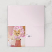 Niedlicher Hund mit Pink Bow Weihnachtsfoto Platzkarte (Außenseite Aufgefaltet)