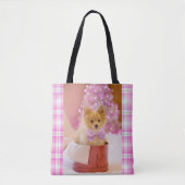 Niedlicher Hund mit Pink Bow Weihnachtsfoto Tasche (Vorderseite)