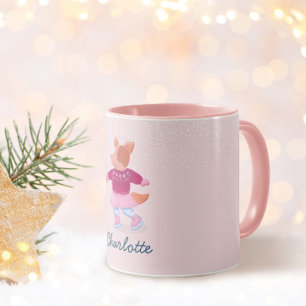 Niedlicher Hund mit Pullover Eislaufen Winter Name Tasse
