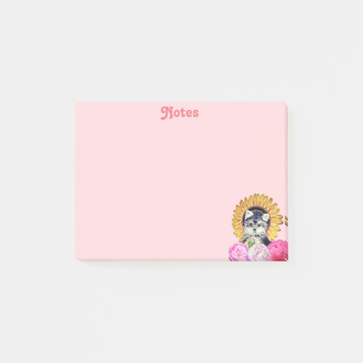 Niedlicher Hund mit rosa Blume Post-it Klebezettel (Vorderseite)