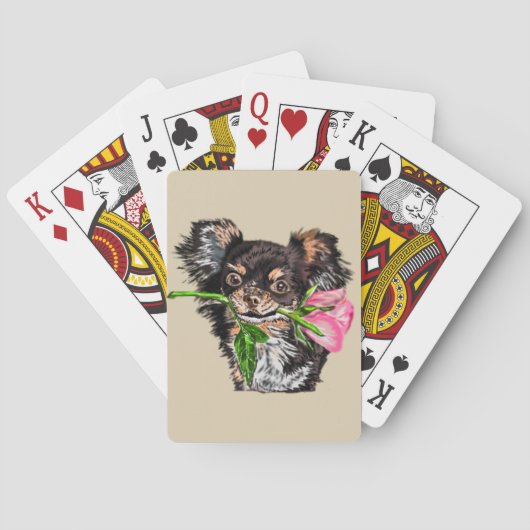 Niedlicher Hund mit Rose Spielkarten (Rückseite)