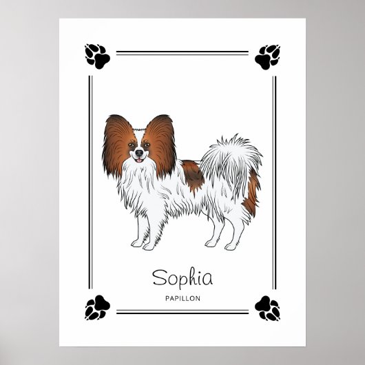 Niedlicher Hund mit rotem Sable Papillon mit Pfote Poster (Vorne)