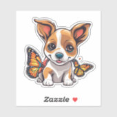 Niedlicher Hund mit Schmetterlingen Aufkleber (Blatt)