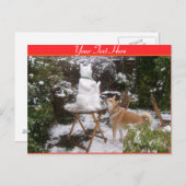 niedlicher Hund mit Schneehundschneemann zu Weihna Postkarte (Vorne/Hinten)