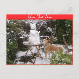 niedlicher Hund mit Schneehundschneemann zu Weihna Postkarte