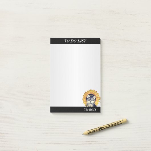 Niedlicher Hund mit Sonnenblume auf Silbergrau Post-it Klebezettel (Auf Schreibtisch)