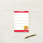 Niedlicher Hund mit Sonnenblumen auf Rot und Weiß  Post-it Klebezettel (Auf Schreibtisch)