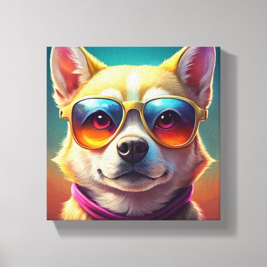 Niedlicher Hund mit Sonnenbrille Leinwanddruck (Vorderseite)