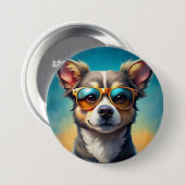 Niedlicher Hund mit Sonnenbrille - Round Button (Vorne & Hinten)