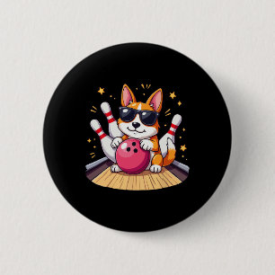 Niedlicher Hund mit Sungeln, der Bowling für Männe Button