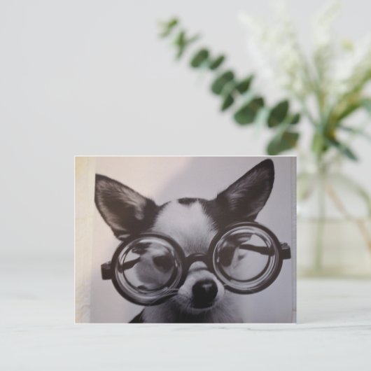 Niedlicher Hund mit überdimensionaler Brille Postkarte (Stehend Vorderseite)