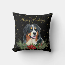 Niedlicher Hund mit Wasserfarbe Happy Howlidays Kissen