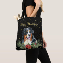 Niedlicher Hund mit Wasserfarbe Happy Howlidays Tasche