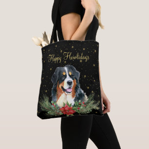 Niedlicher Hund mit Wasserfarbe Happy Howlidays Tasche