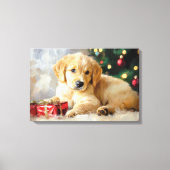 Niedlicher Hund mit Weihnachtsgeschenken als Maler Leinwanddruck (Vorderseite)