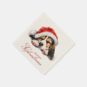 Niedlicher Hund mit Weihnachtsmannmütze Frohe Weih Serviette (Ecke)