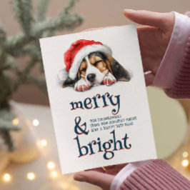 Niedlicher Hund mit Weihnachtsmannmütze Merry und  Feiertagskarte