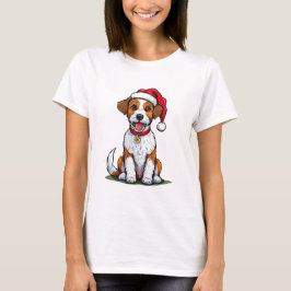 Niedlicher Hund mit Weihnachtsmannmütze Sitzen und T-Shirt