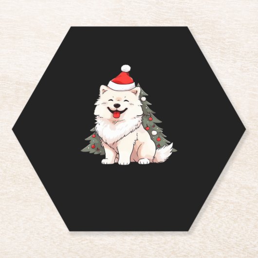 Niedlicher Hund mit Weihnachtsmannmütze und Weihna Untersetzer (Vorderseite)