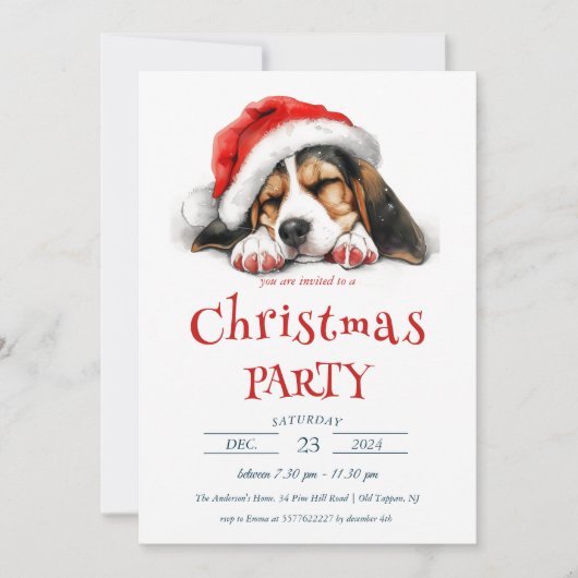 Niedlicher Hund mit Weihnachtsmannmütze Weihnachts Einladung (Vorderseite)