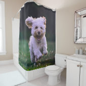 Niedlicher Hund mit weißem Löffel Duschvorhang (Beispiel)