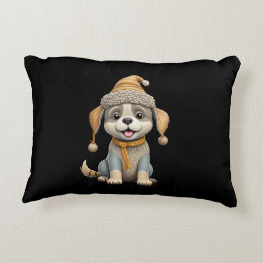 Niedlicher Hund mit Winterkleidung Dekokissen (Rückseite)