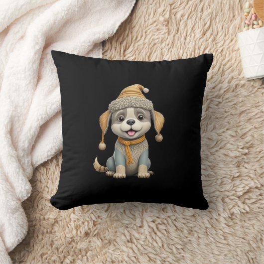 Niedlicher Hund mit Winterkleidung Kissen (Decke)