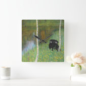Niedlicher Hund Mops Gustav Klimt Forest Quadratische Wanduhr (Zuhause)