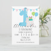 Niedlicher Hund neben blauer Nummer eins Erster Ge Einladung (Stehend Vorderseite)