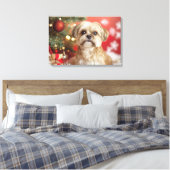 Niedlicher Hund neben Weihnachtsbaum Leinwanddruck (Insitu (Schlafzimmer))