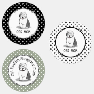Niedlicher Hund OES Mama Alte Englische Schafhunde Etiketten