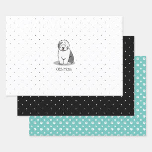 Niedlicher Hund OES Mama Alte Englische Schafhunde Geschenkpapier Set