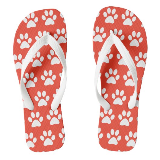 Niedlicher Hund Paws Paw Prints Pattern Beach Red  Badesandalen (Fußbett)