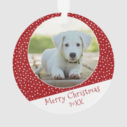 Niedlicher Hund Pet Star Rotes Foto Weihnachtskuh Ornament (Rückseite)