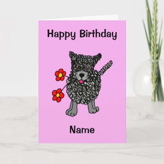 Niedlicher Hund Pink Cartoon Geburtstag Karte (Vorderseite)