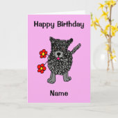 Niedlicher Hund Pink Cartoon Geburtstag Karte (Gelbe Blume)