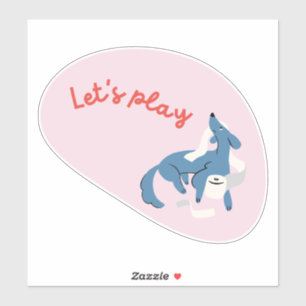 Niedlicher Hund, pink, "Lass uns spielen!" Aufkleber