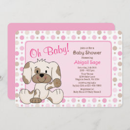 Niedlicher Hund Pink Polka Dot Baby Dusche Einladung
