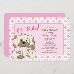 Niedlicher Hund Pink Polka Dot Baby Dusche Einladung