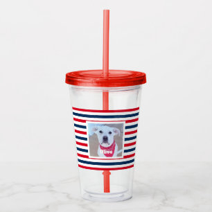 Niedlicher Hund Red White Stripes Patriotisches Fo Acryltrinkbecher