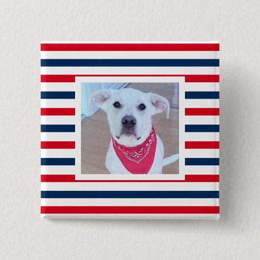Niedlicher Hund Red White Stripes Patriotisches Fo Button (Vorderseite)